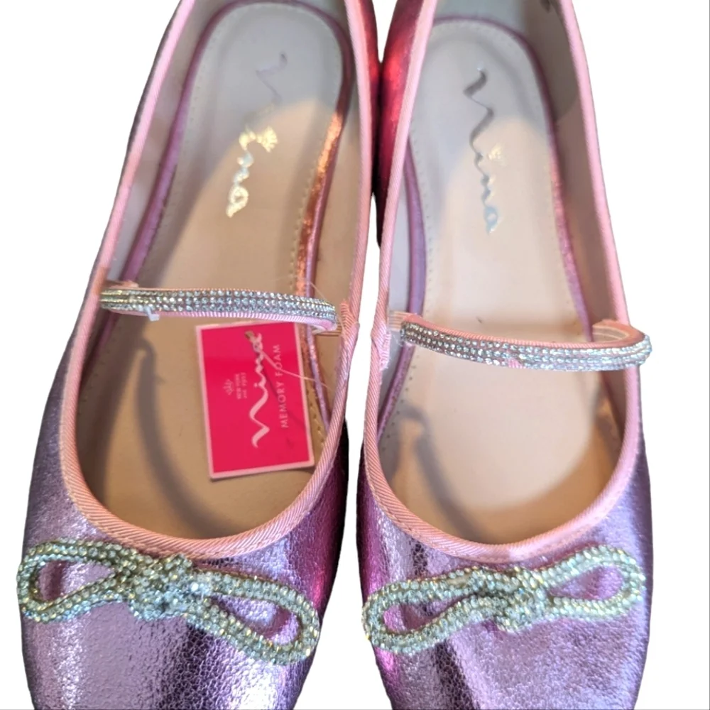 NEW /Nina Kids Kendalla Ballet Flat Light Pink Crackled Metallic Big Kid..Size 6
